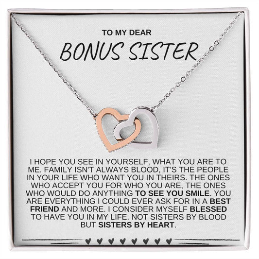 To My Dear Bonus Sister - Interlocking Hearts Necklace